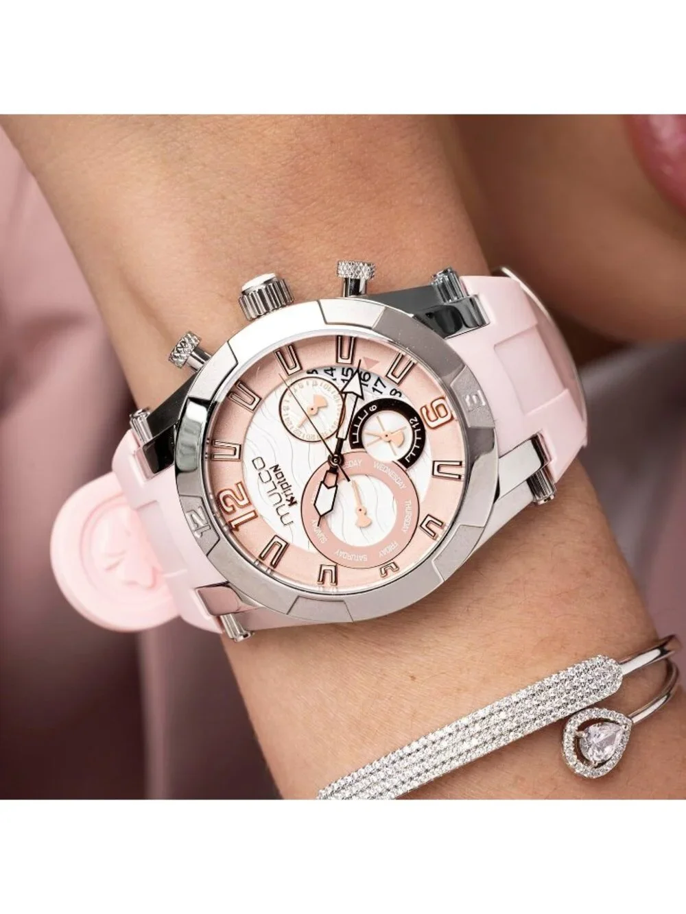Women's Pink Rose Gold Large Face Waterproof Stainless Steel Quartz Watches